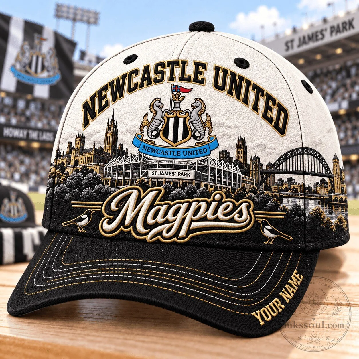 Newcastle United Football Club Magpies St James Park Custom Name Baseball Cap