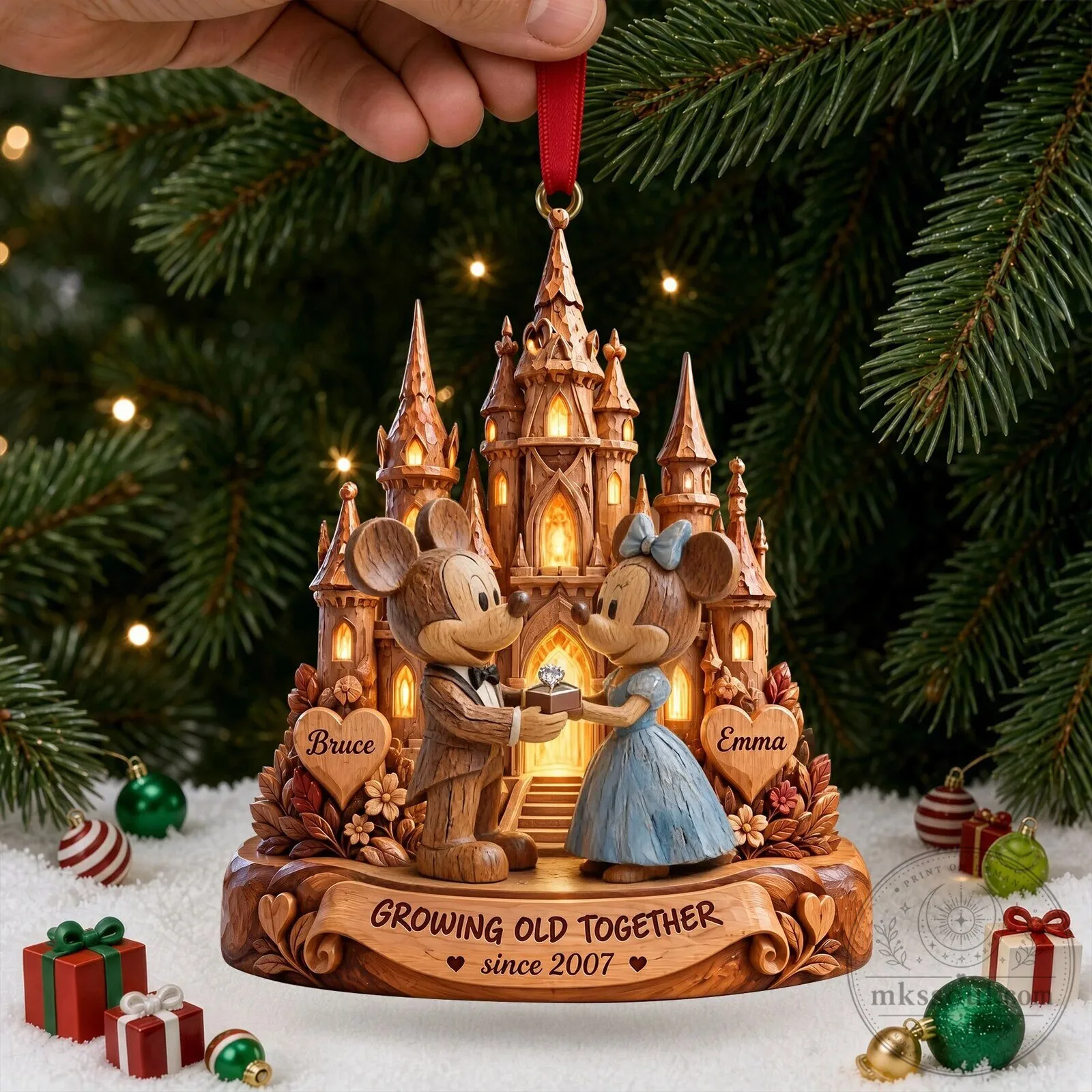 Disney Mickey and Minnie Mouse Castle Personalized Christmas Tree Ornament