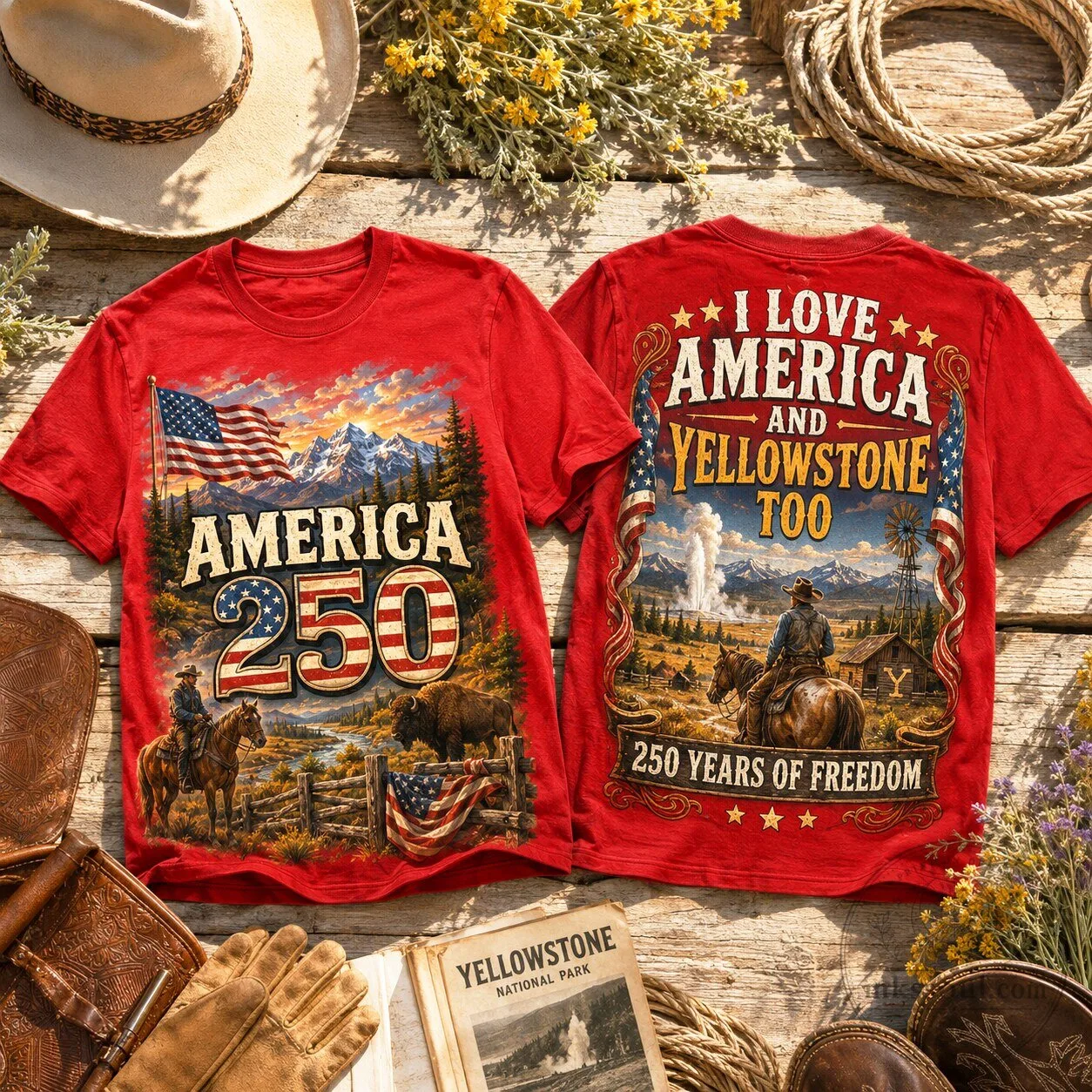 Yellowstone TV Show America 250 Years of Freedom Scenic Red T-Shirt
