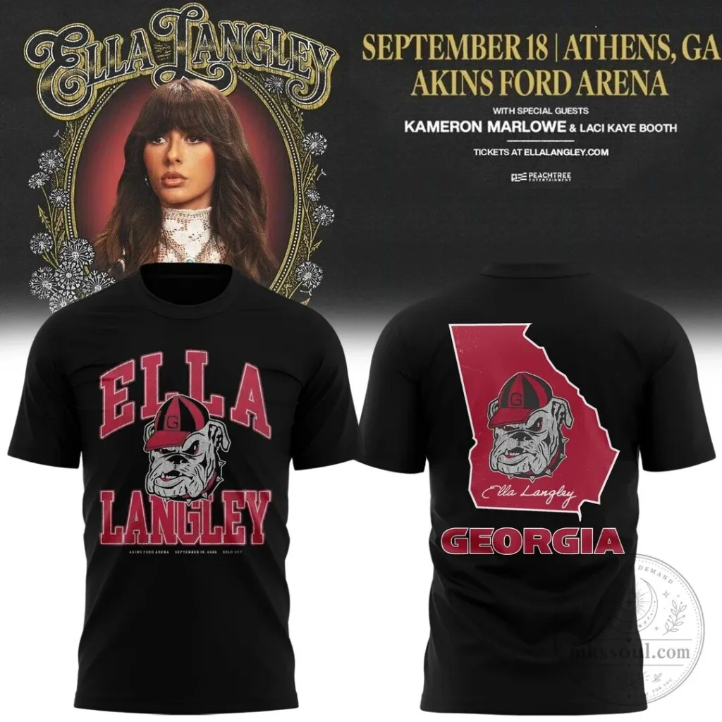 Ella Langley The Dandelion Tour Georgia Bulldogs Concert Black T-Shirt