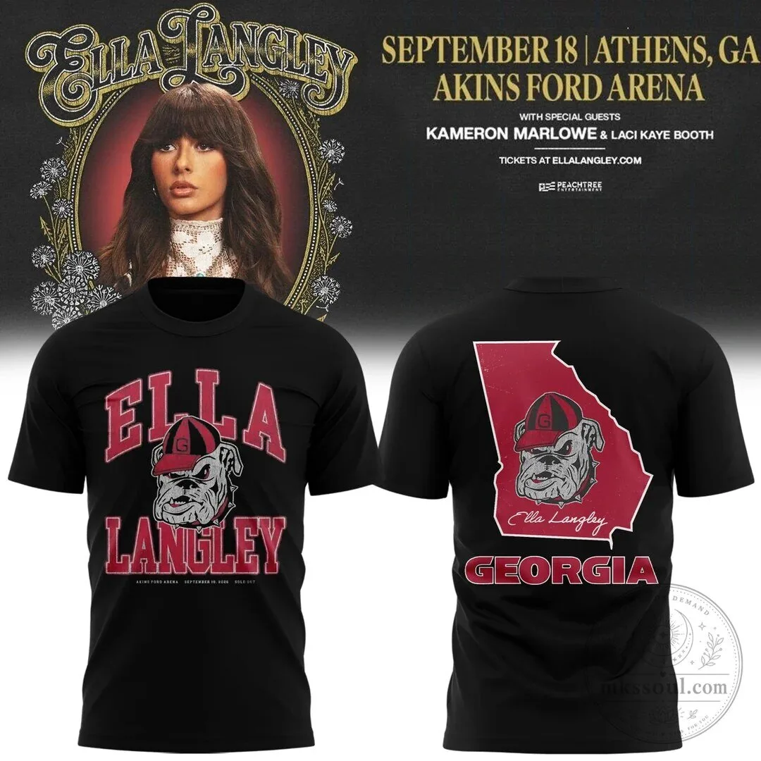 Ella Langley The Dandelion Tour Georgia Bulldogs Concert Black T-Shirt