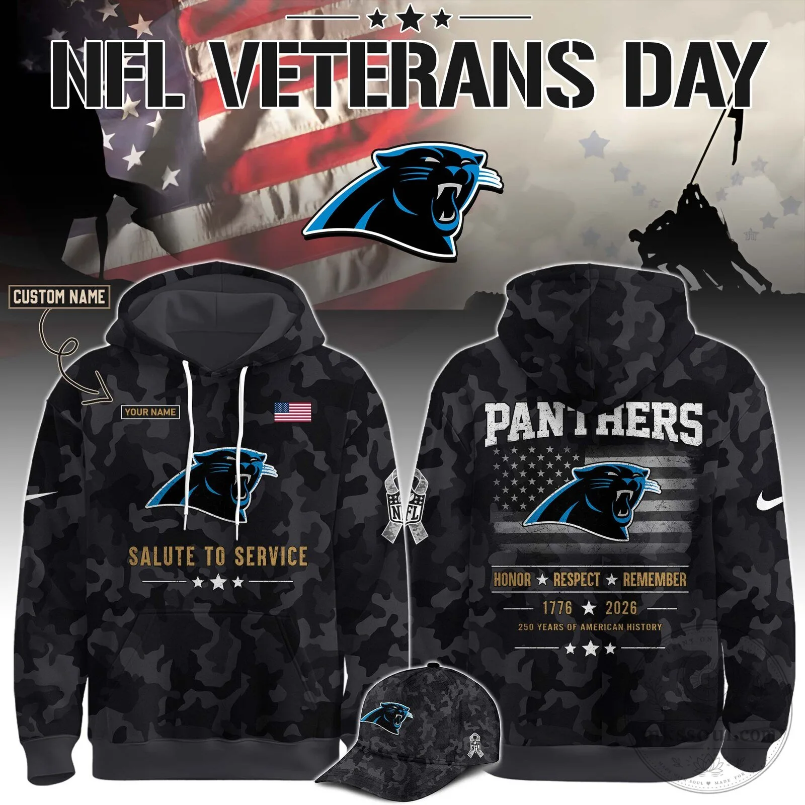 Carolina Panthers NFL Veterans Day Salute To Service Camouflage Hoodie