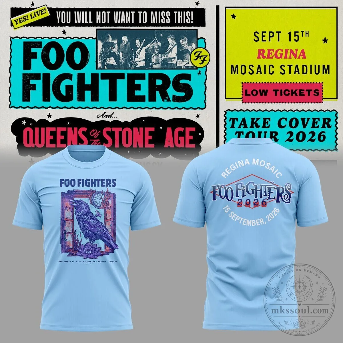 Concert T-Shirt for the 2026 Take Cover Tour featuring Foo Fighters & Queens of the Stone Age