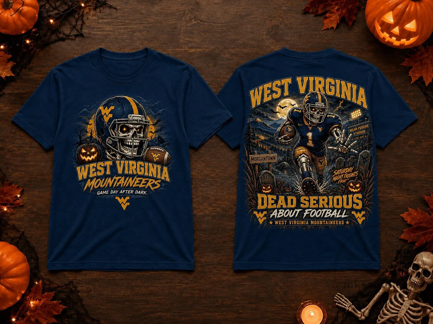 West Virginia Mountaineers Halloween Football Game Day After Dark T-Shirt