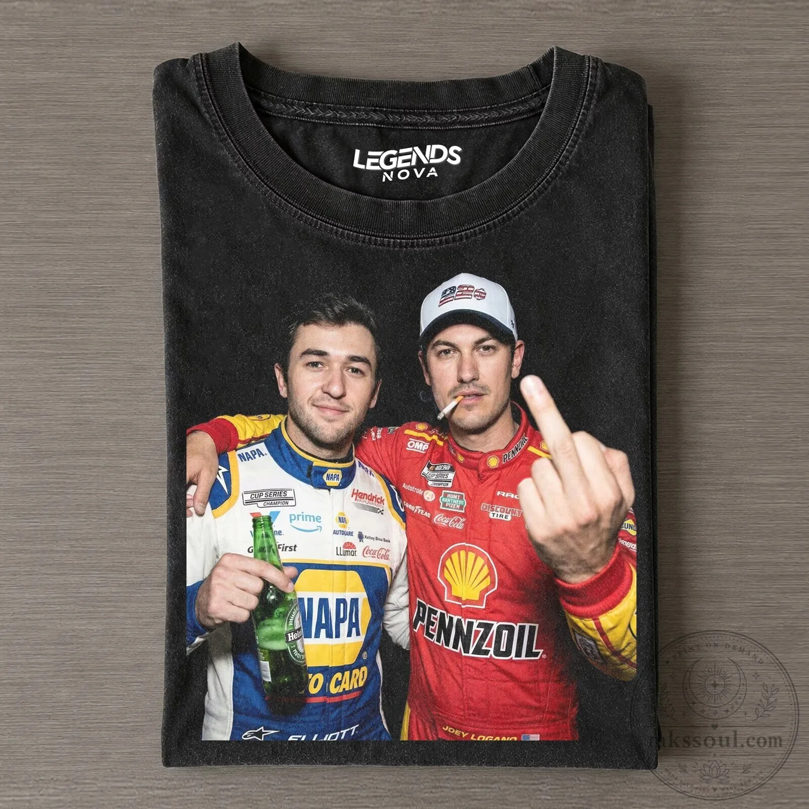 Joey Logano and Chase Elliott Middle Finger Vintage Black T-Shirt