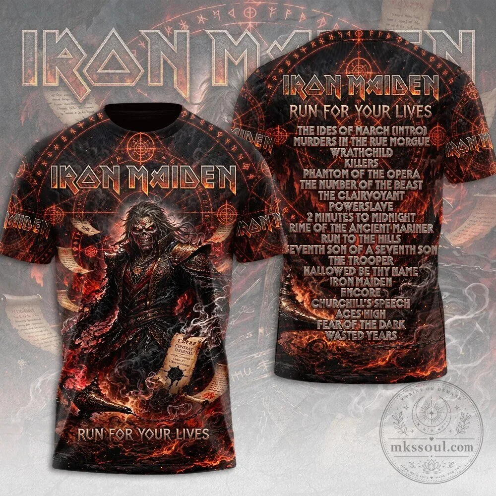 Graphic Tee Showcasing Iron Maiden's Run For Your Lives Album Art