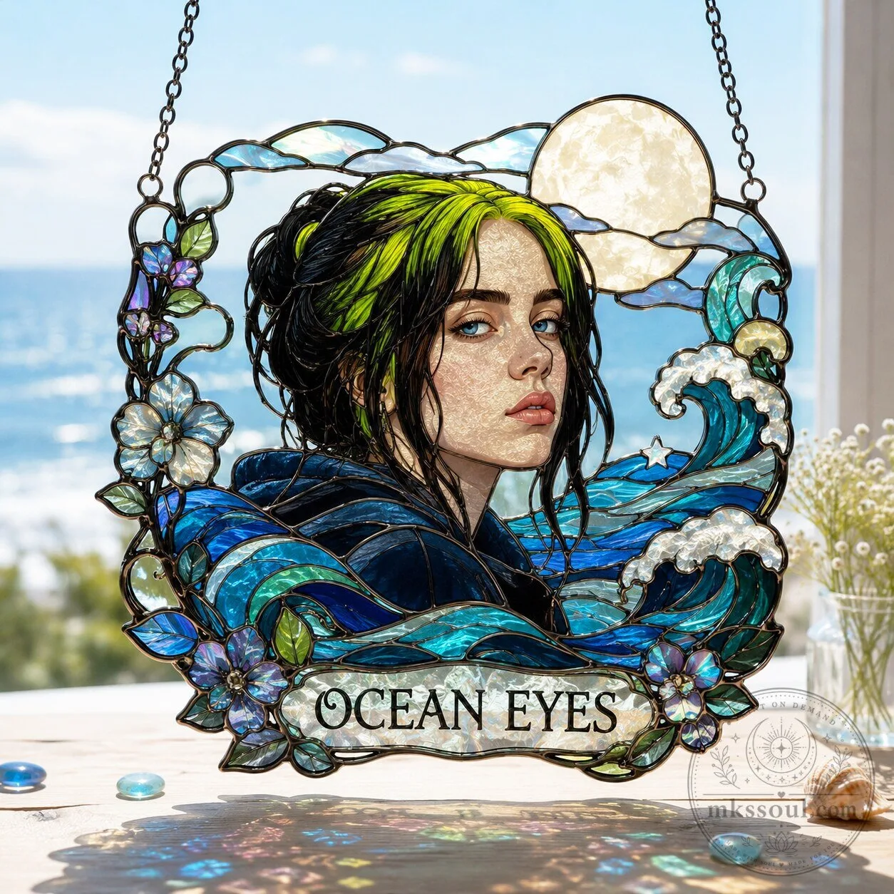Billie Eilish Ocean Eyes Stained Glass Suncatcher Window Hanging Decor