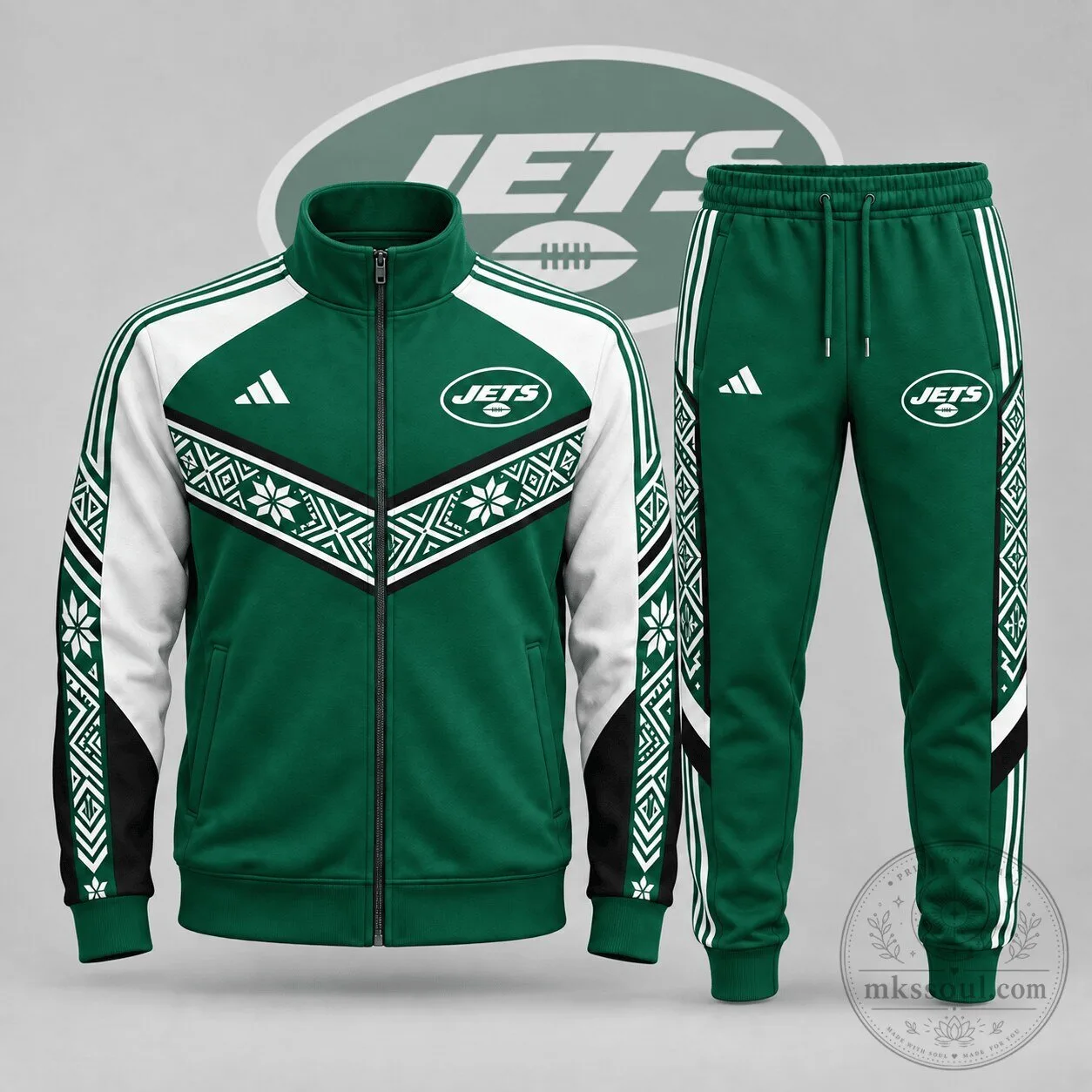 New York Jets National Football League Team Nordic Pattern Track Jacket and Pants Set