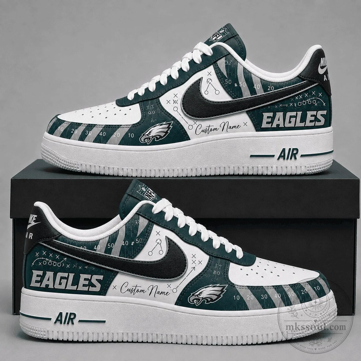 Philadelphia Eagles Custom Name White and Green Team Logo Sneakers