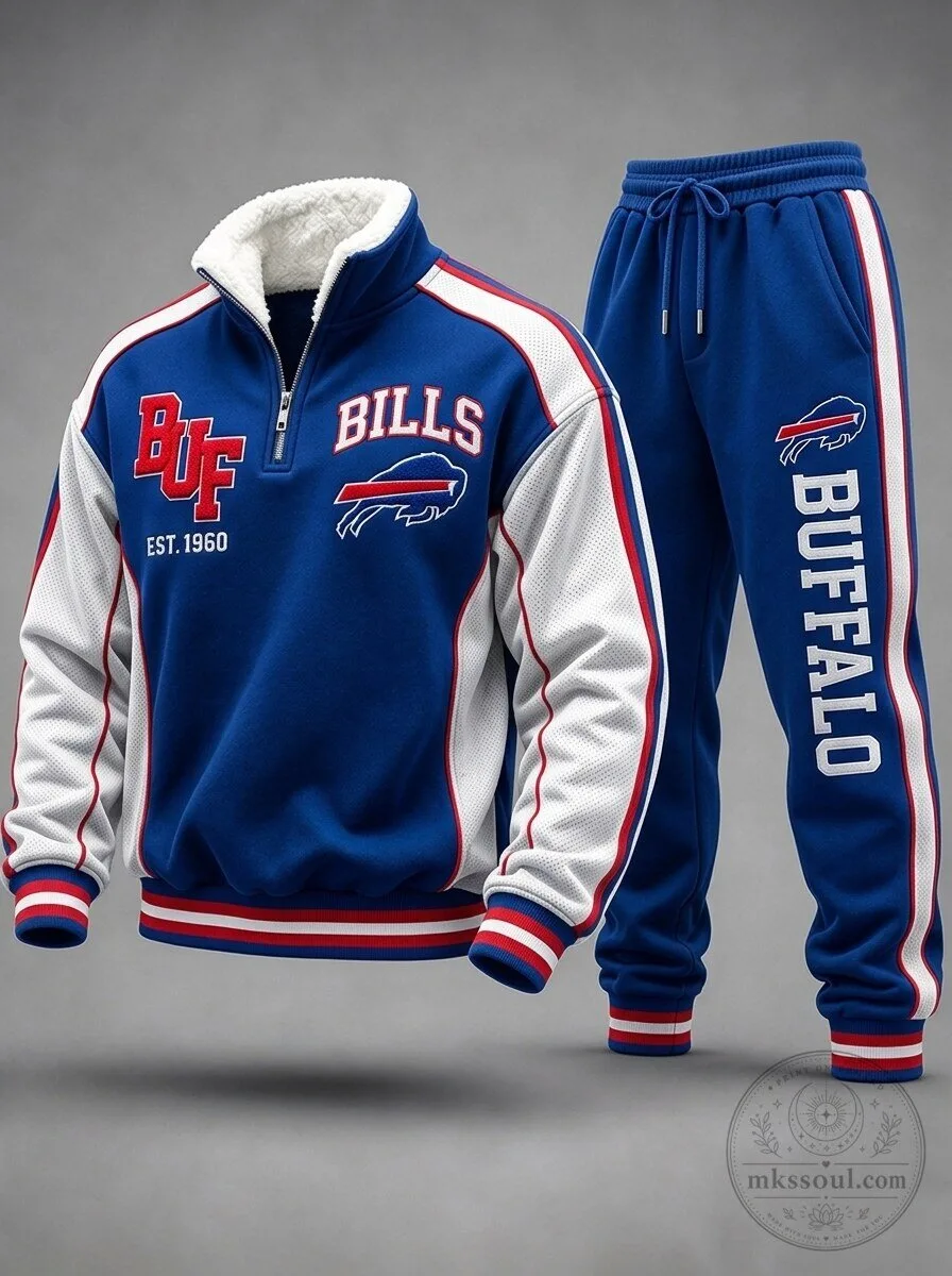 Buffalo Bills Quarter Zip Pullover Sweatshirt and Jogger Pants Set