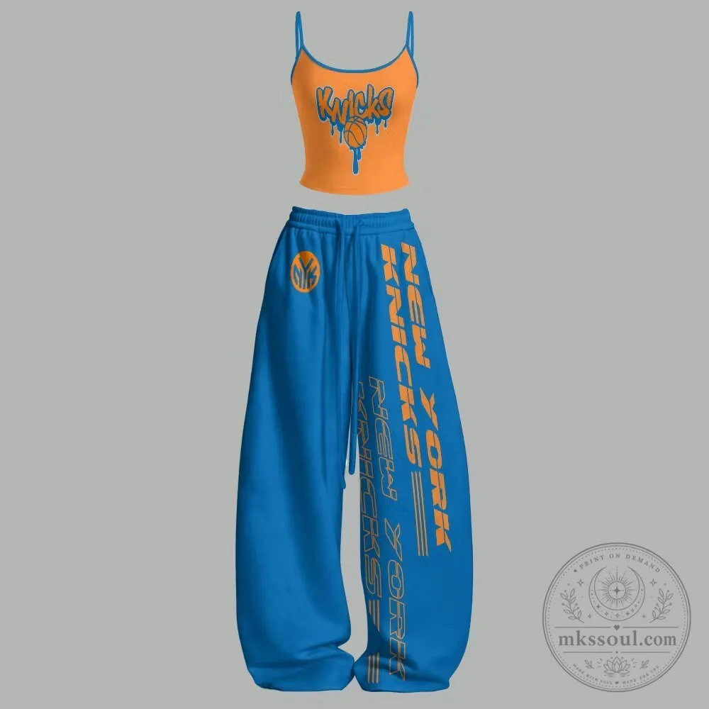 New York Knicks Basketball Drip Logo Crop Top and Pants Set