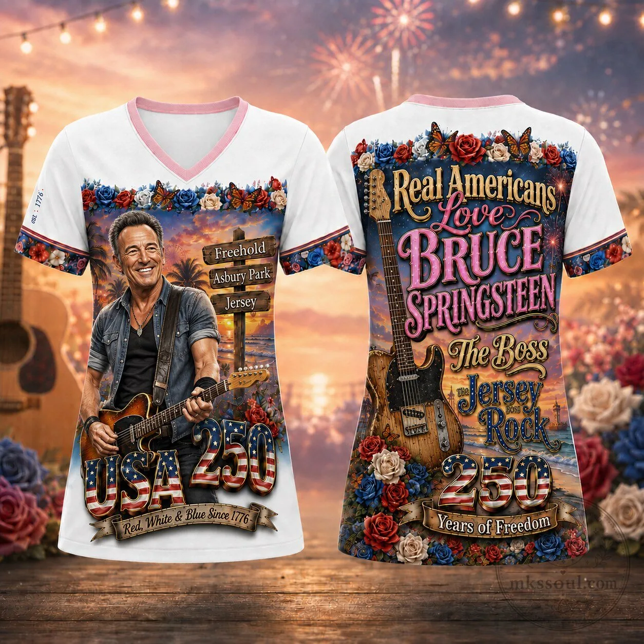 Bruce Springsteen The Boss Patriotic American Flag Guitar T-Shirt
