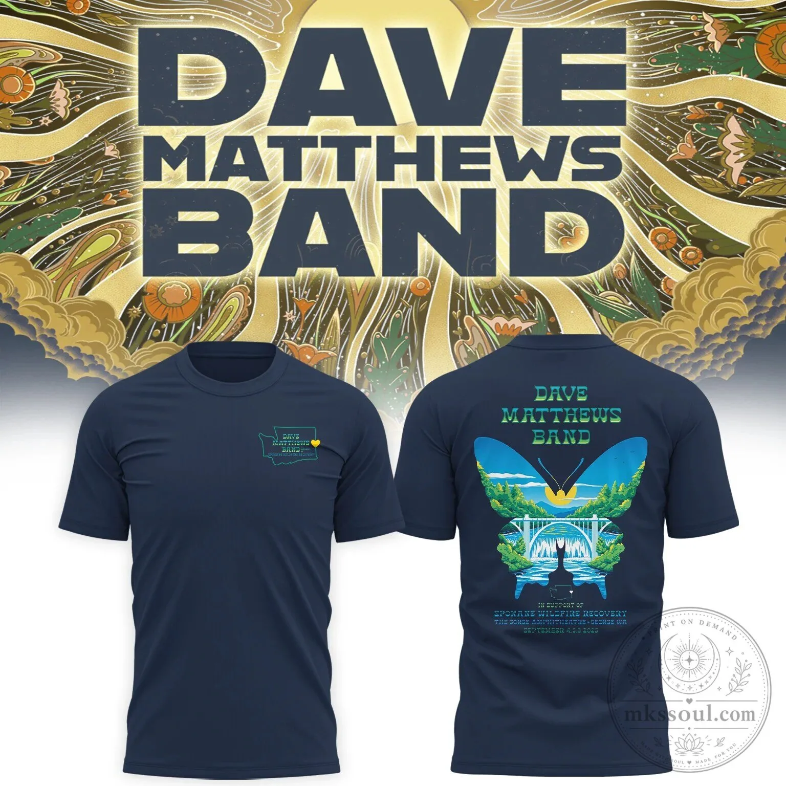 Dave Matthews Band Spokane Wildfire Recovery The Gorge Amphitheatre 2026 Concert T-Shirt