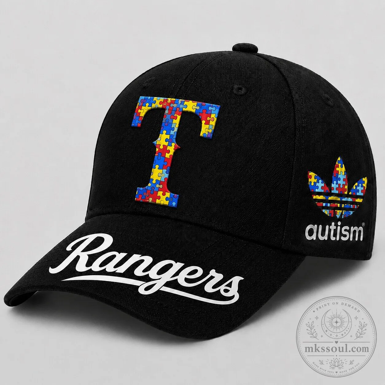 Texas Rangers Baseball Autism Awareness Puzzle Piece Cap Hat