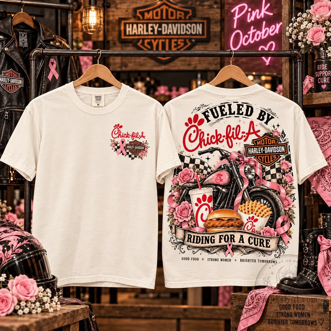 Chick-fil-A Harley-Davidson Pink October Breast Cancer Awareness T-Shirt
