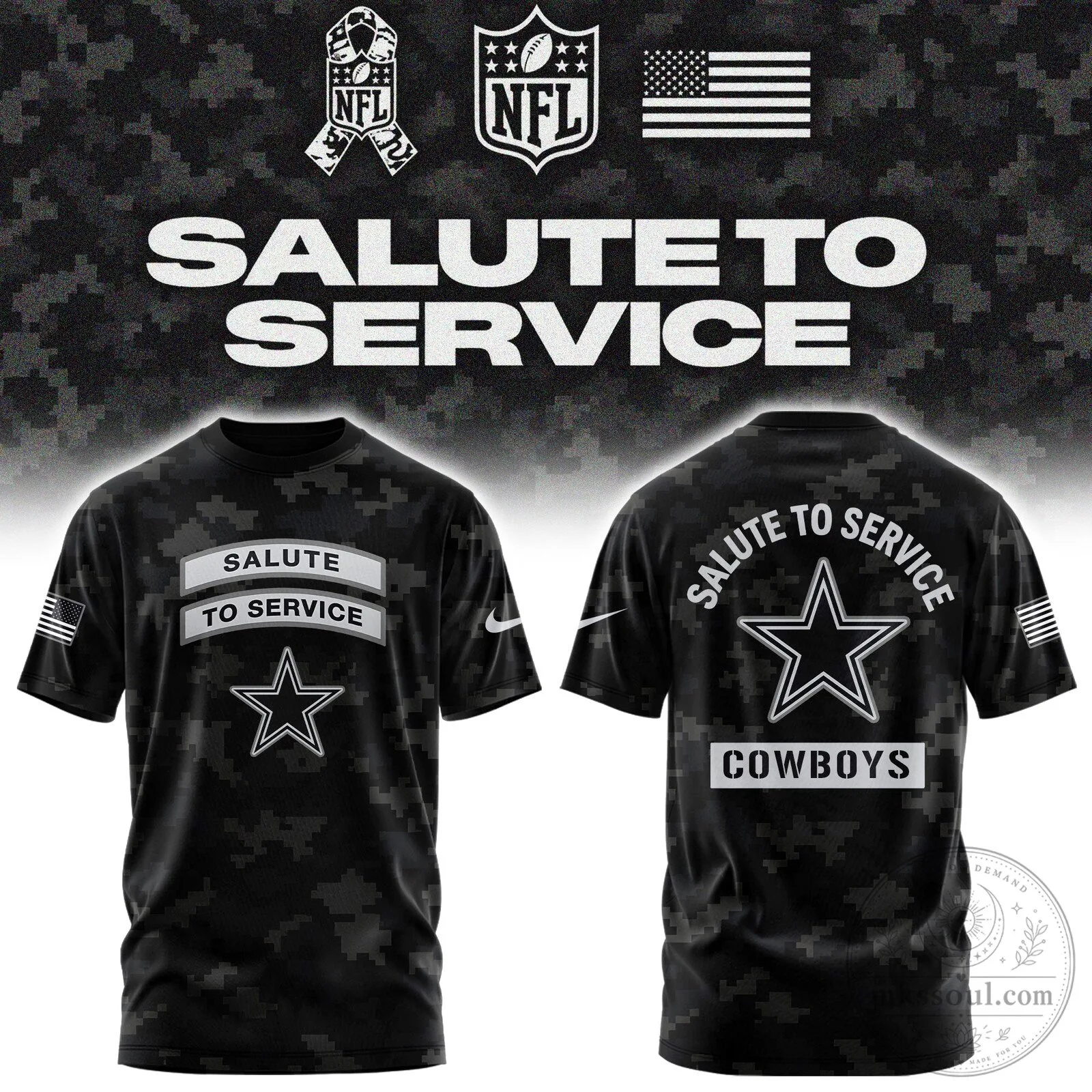 Dallas Cowboys Salute To Service Digital Camouflage United States Flag T-Shirt