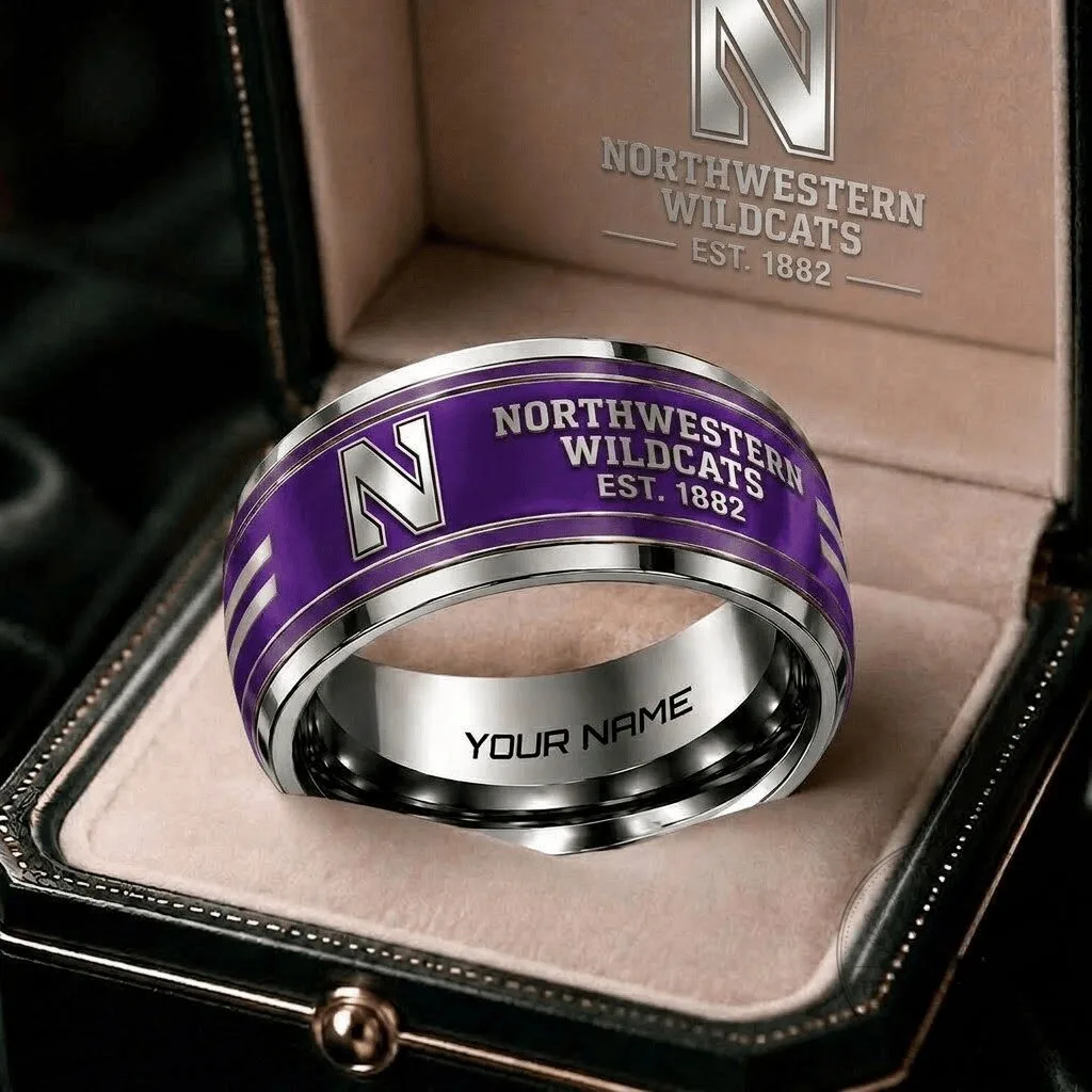 Northwestern Wildcats NCAA Personalized Purple Engraved Stainless Steel Ring