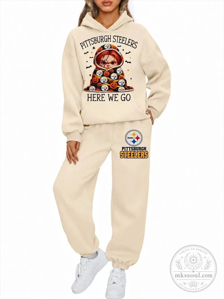 Pittsburgh Steelers Chucky Halloween Here We Go Women's Hoodie Tracksuit
