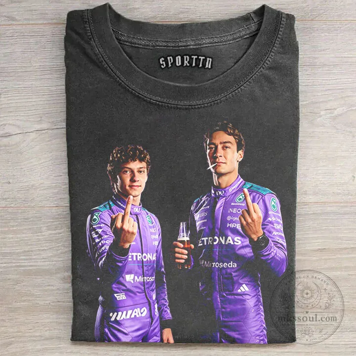 George Russell and Kimi Raikkonen Formula One Racing Black T-Shirt