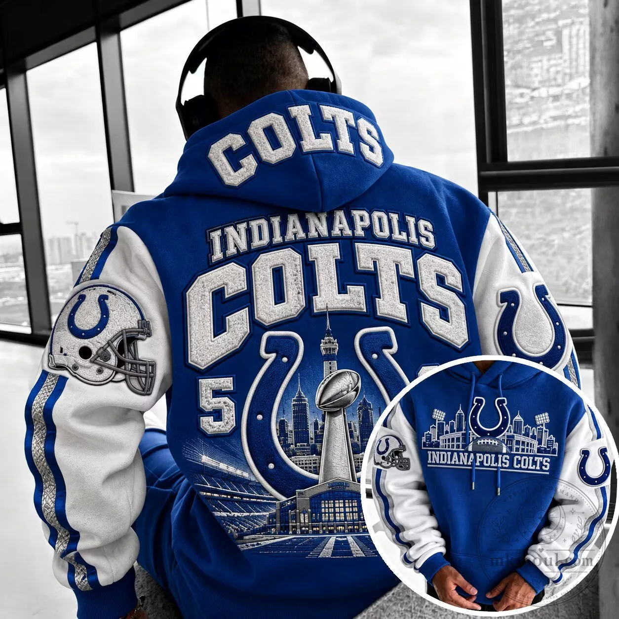 Indianapolis Colts Football Team Blue and White Varsity Style Hoodie