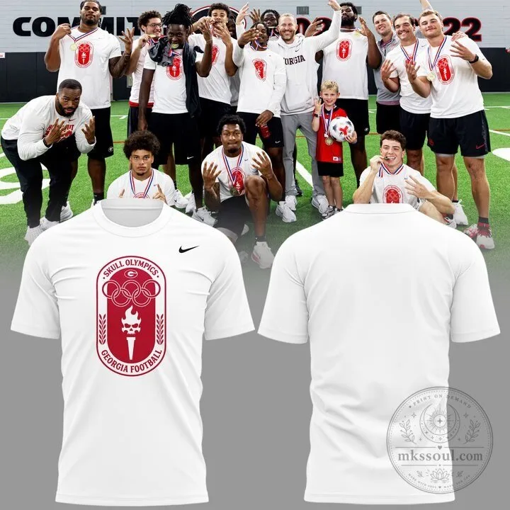 Georgia Bulldogs Football Skull Olympics White T-Shirt