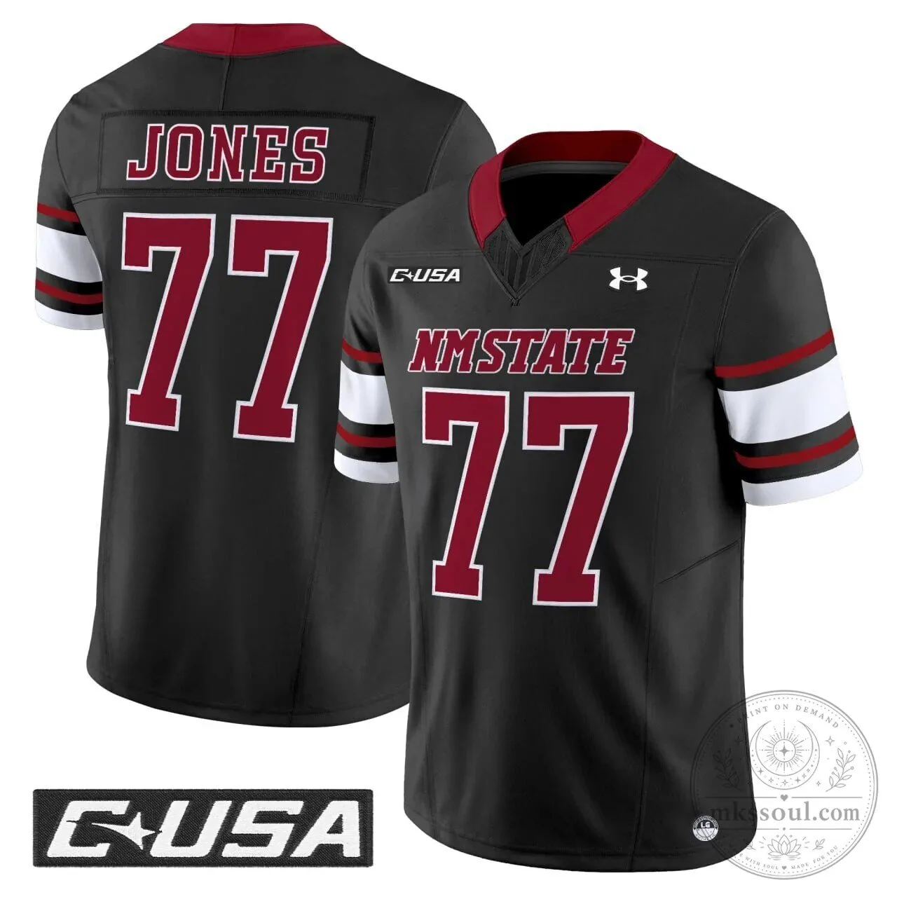 New Mexico State Aggies Football Jones Number 77 Team Jersey 3 New Mexico State Aggies Football Jones Number 77 Team Jersey