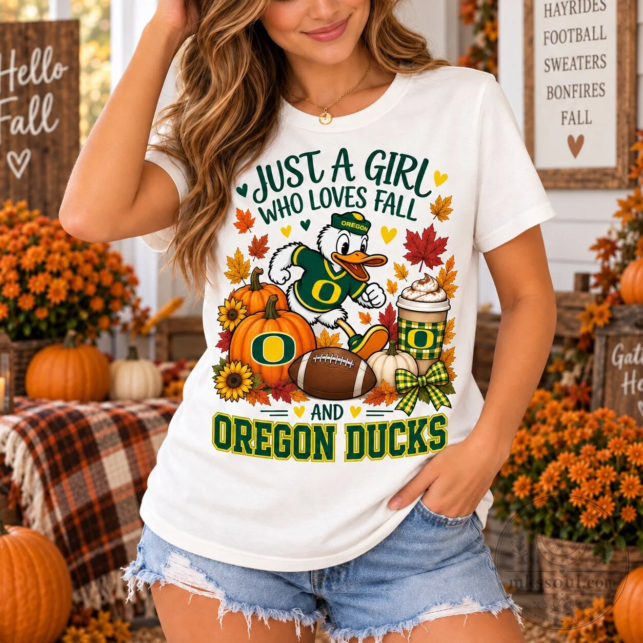 Oregon Ducks NCAA Football Season Fall Themed T-Shirt for Women