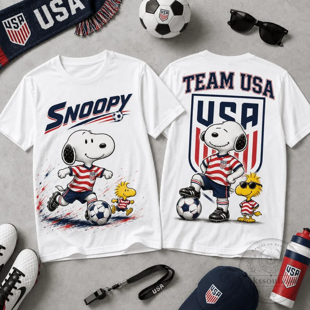 USA Soccer Snoopy Team USA Football Fan T-Shirt USA Soccer Snoopy Team USA Football Fan T-Shirt