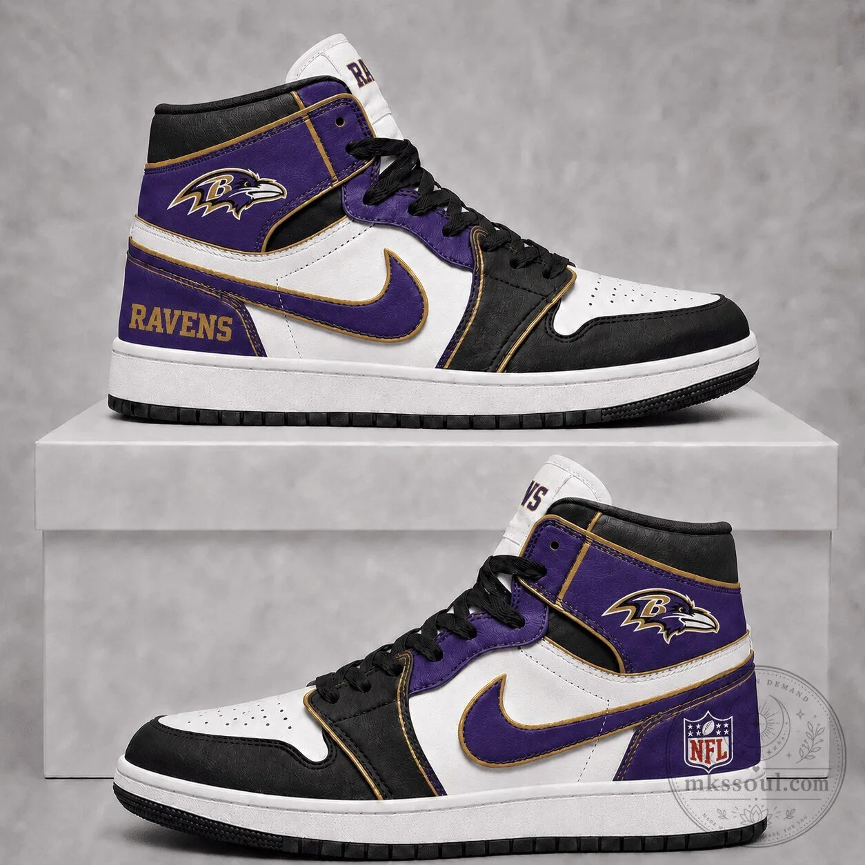 Baltimore Ravens NFL Team Logo White Purple Black High Top Sneakers