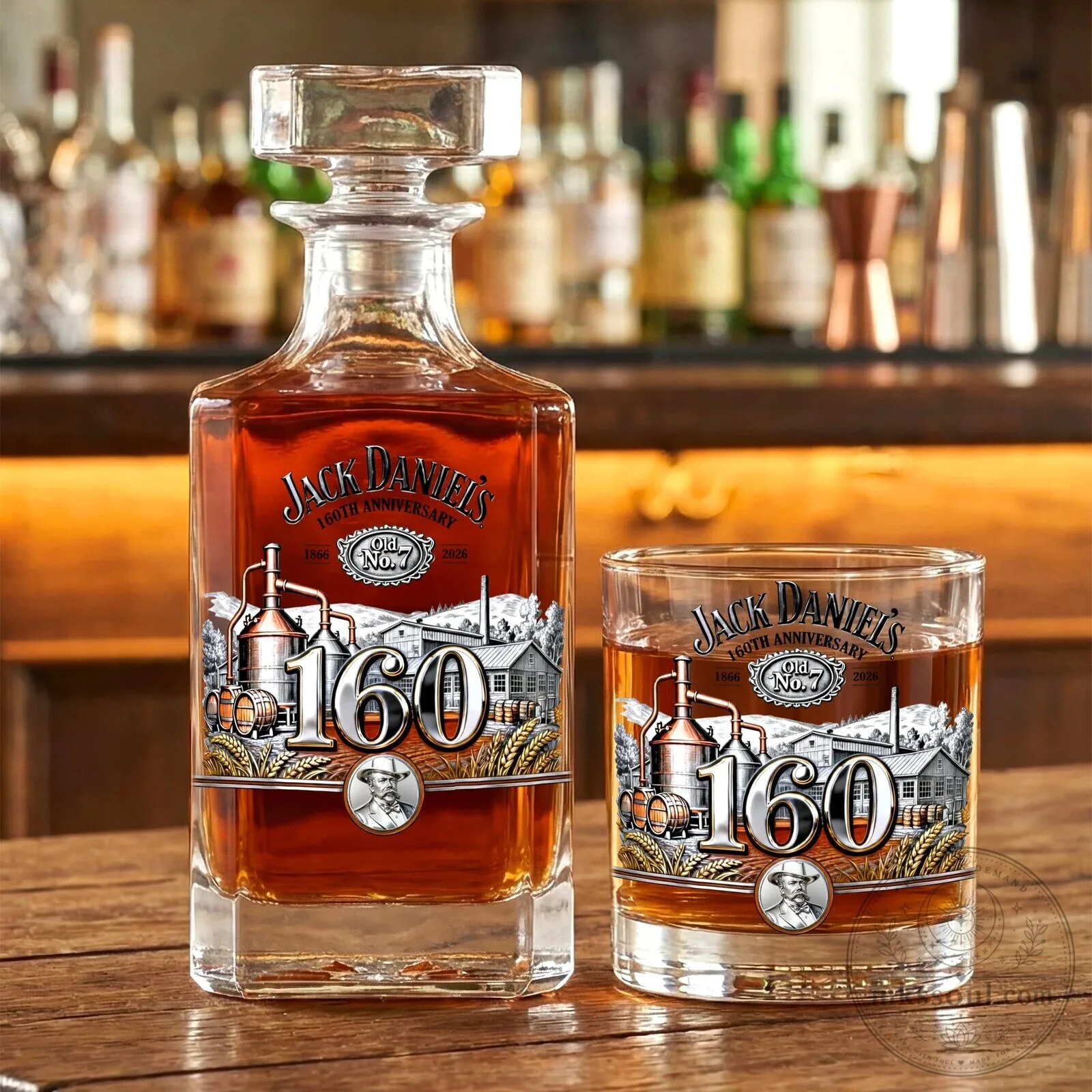 Jack Daniel's 160th Anniversary Whiskey Decanter Set with Glass 6 Jack Daniel