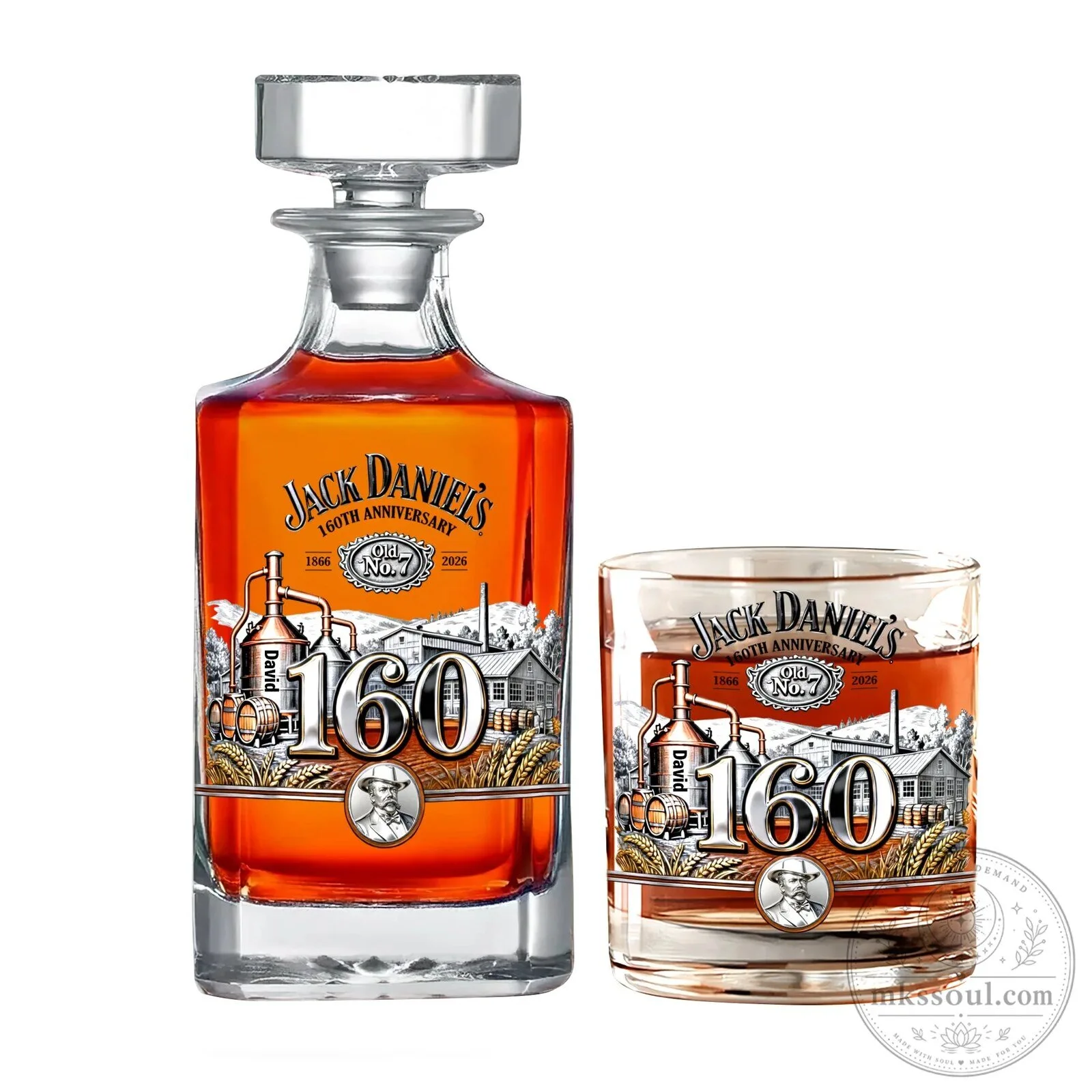 Jack Daniel's 160th Anniversary Whiskey Decanter Set with Glass 7 Jack Daniel