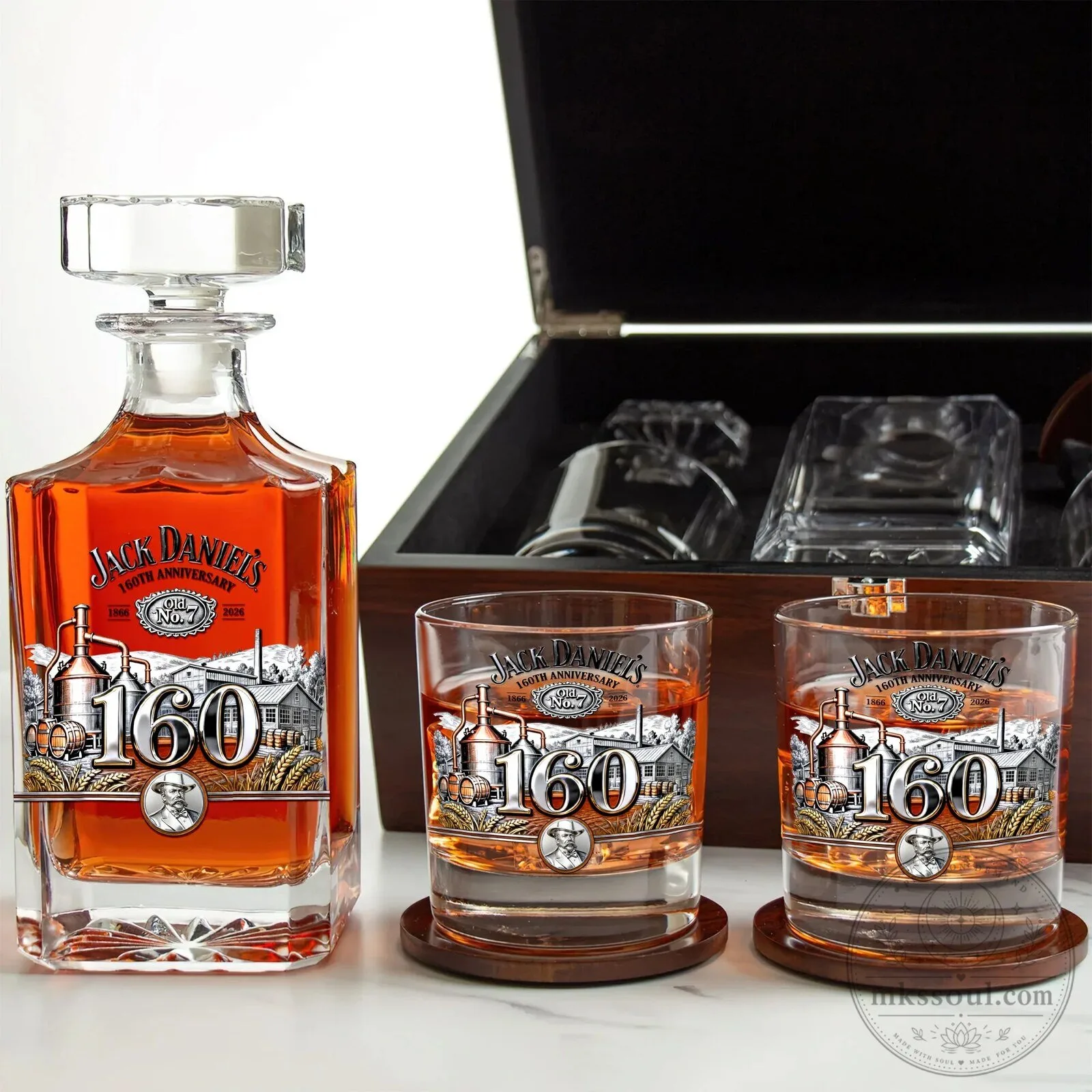 Jack Daniel's 160th Anniversary Whiskey Decanter Set with Glass 8 Jack Daniel