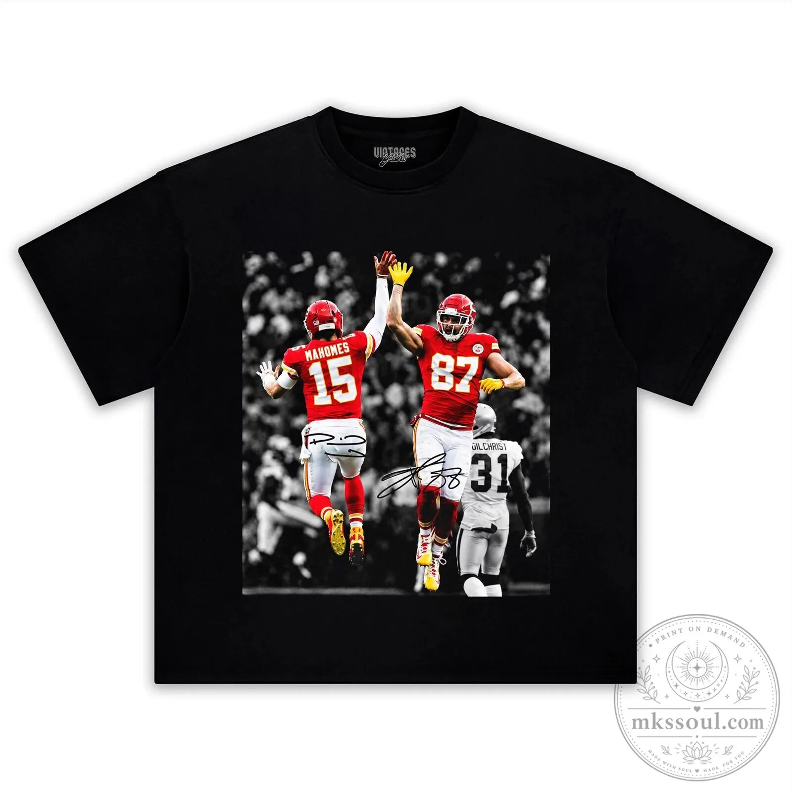 Kansas City Chiefs Football T-Shirt featuring Patrick Mahomes and Travis Kelce