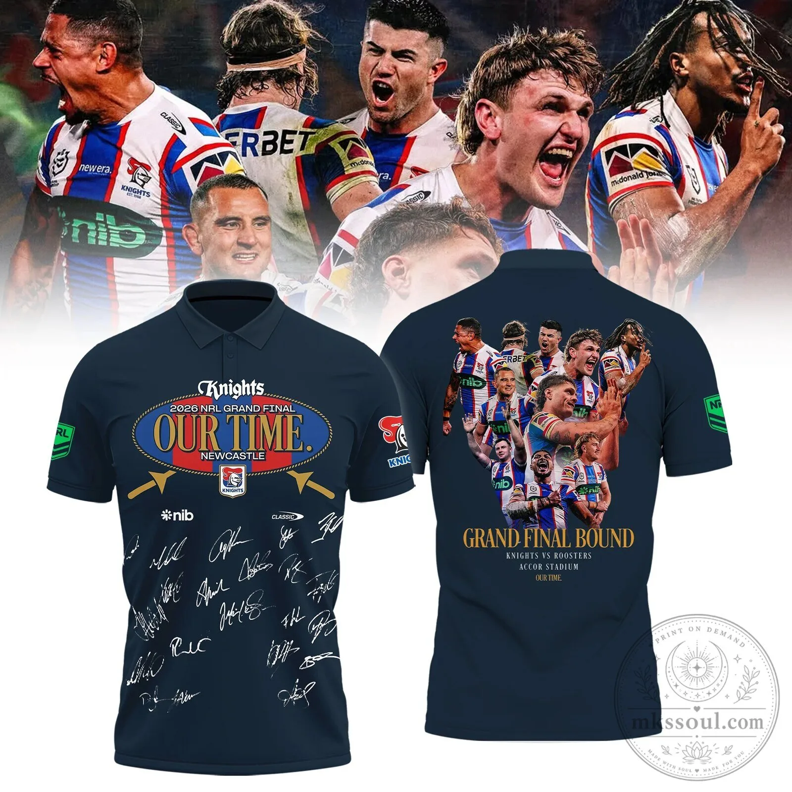 NRL Grand Final 2026 Newcastle Knights Our Time Polo Shirt in Rugby League Style