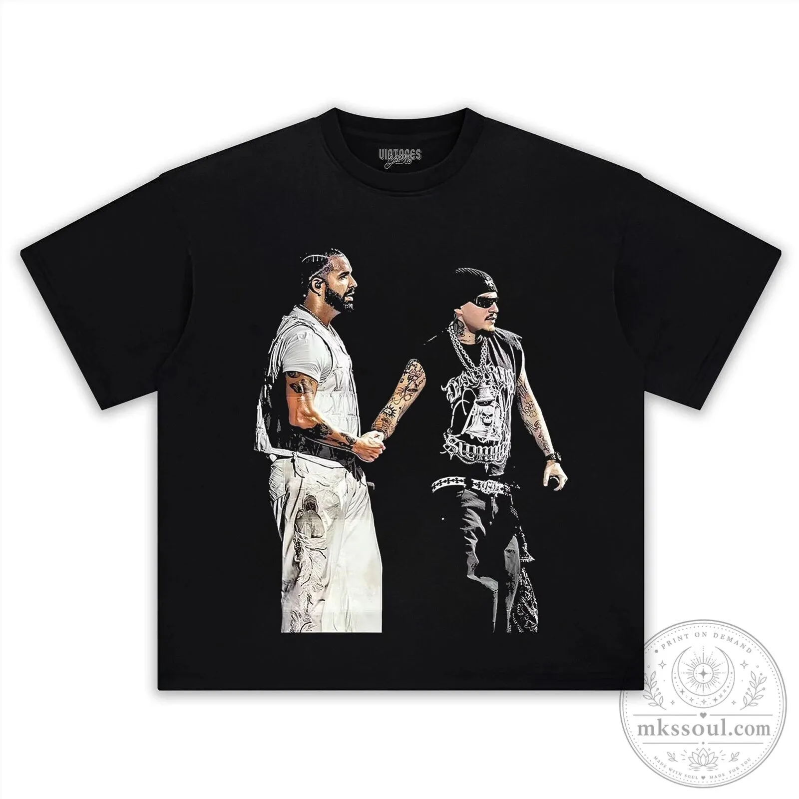 Drake and Yeat Handshake Graphic Black Hip Hop Music Fan T-Shirt