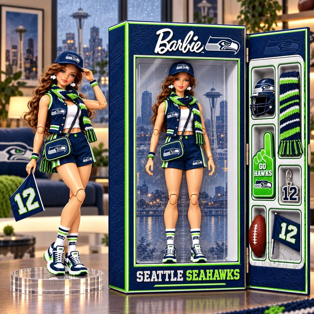 Barbie Seattle Seahawks Collectible Doll with Football Fan Accessories Barbie Seattle Seahawks Collectible Doll with Football Fan Accessories
