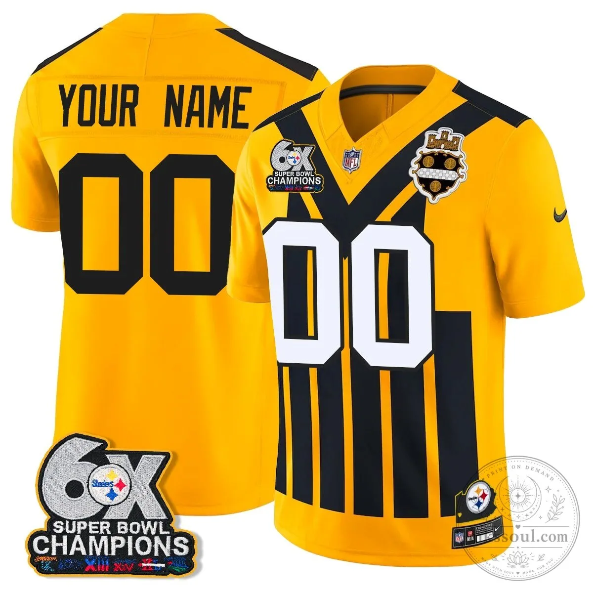 Pittsburgh Steelers Six-Time Super Bowl Champions Gold Vapor Football Jersey