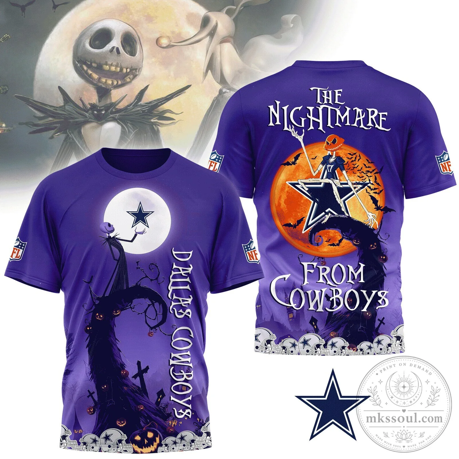 Dallas Cowboys The Nightmare Before Christmas Halloween Purple T-Shirt