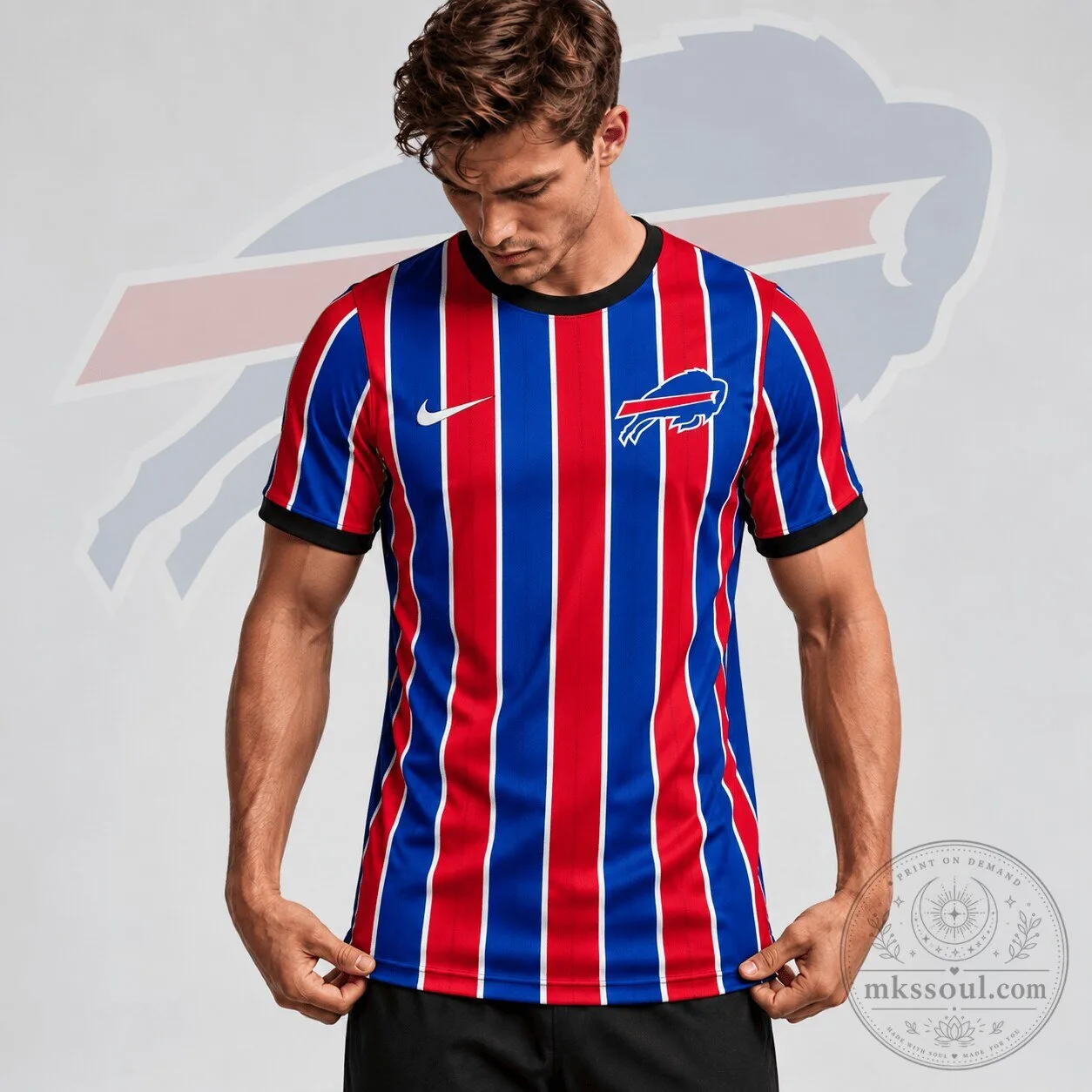 Buffalo Bills Red and Blue Vertical Stripe Performance Football Jersey
