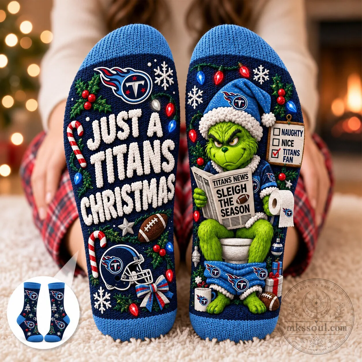 Tennessee Titans Football Grinch Just A Titans Christmas Holiday Socks