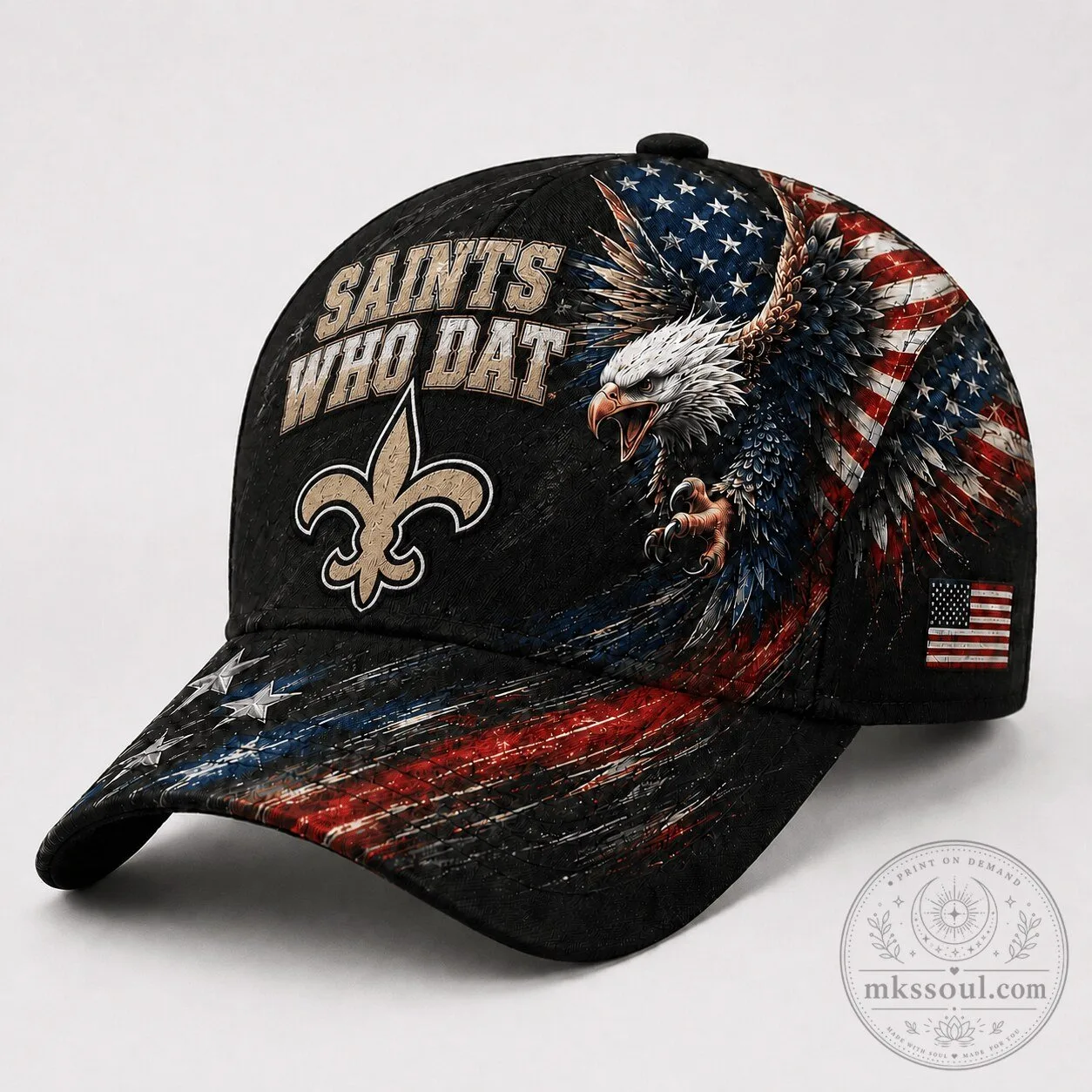 New Orleans Saints Who Dat American Flag Eagle Baseball Cap Hat