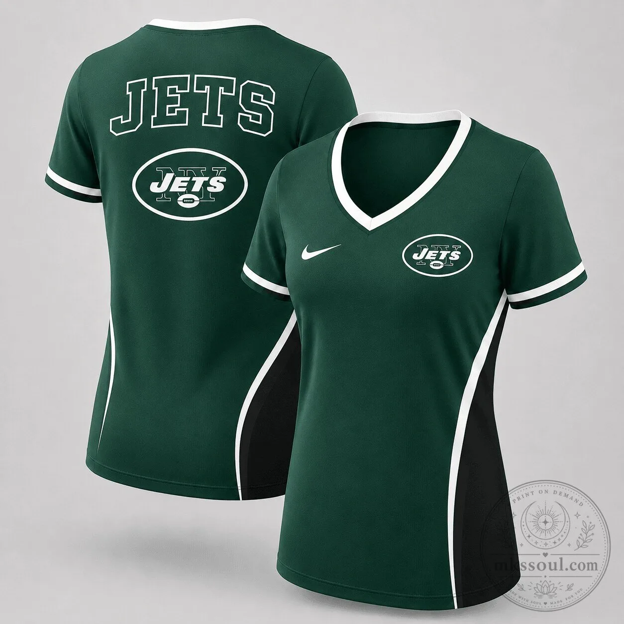 New York Jets NFL Fan Shirt Women's V-Neck Performance Short Sleeve T-Shirt