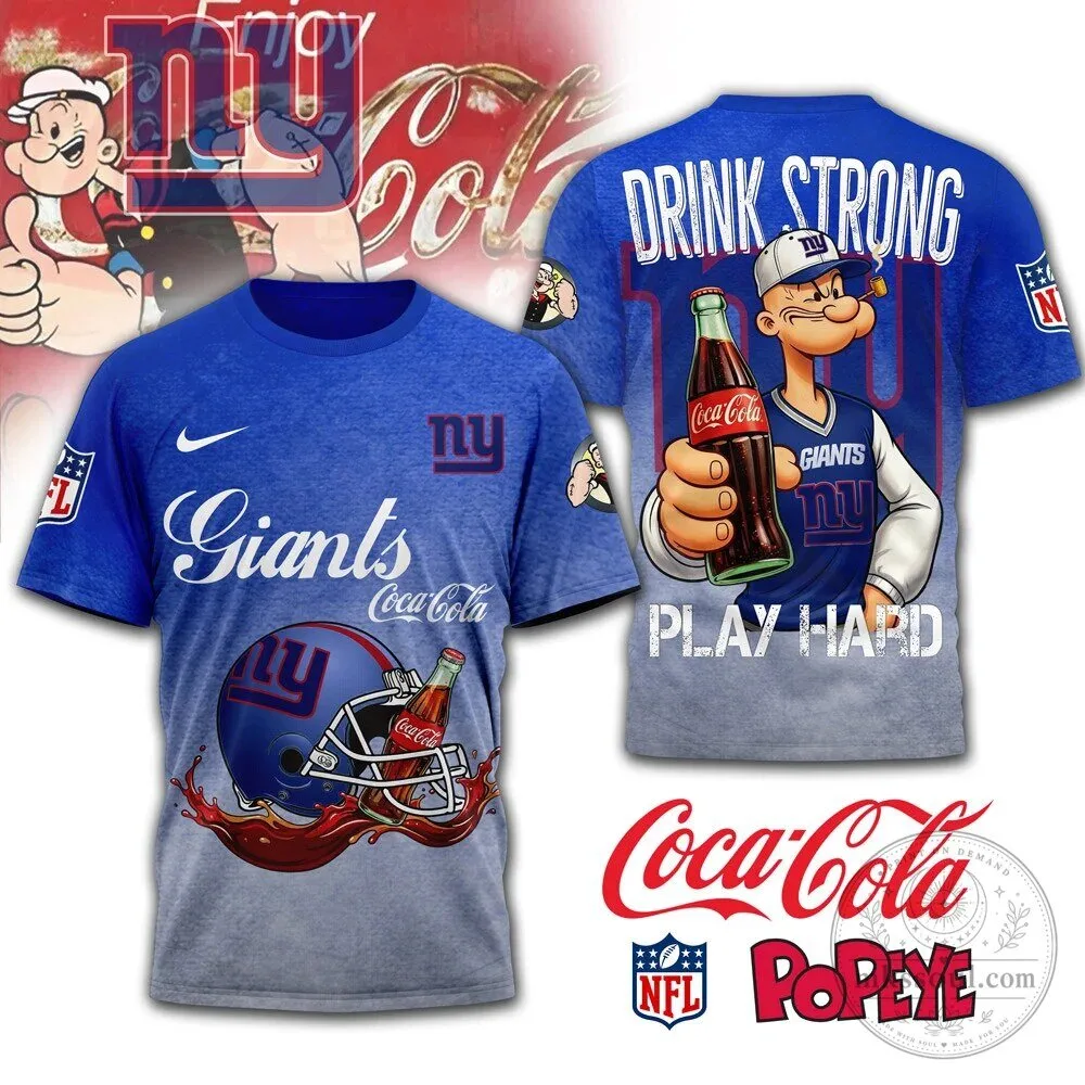 New York Giants Popeye Coca-Cola Drink Strong Play Hard T-Shirt