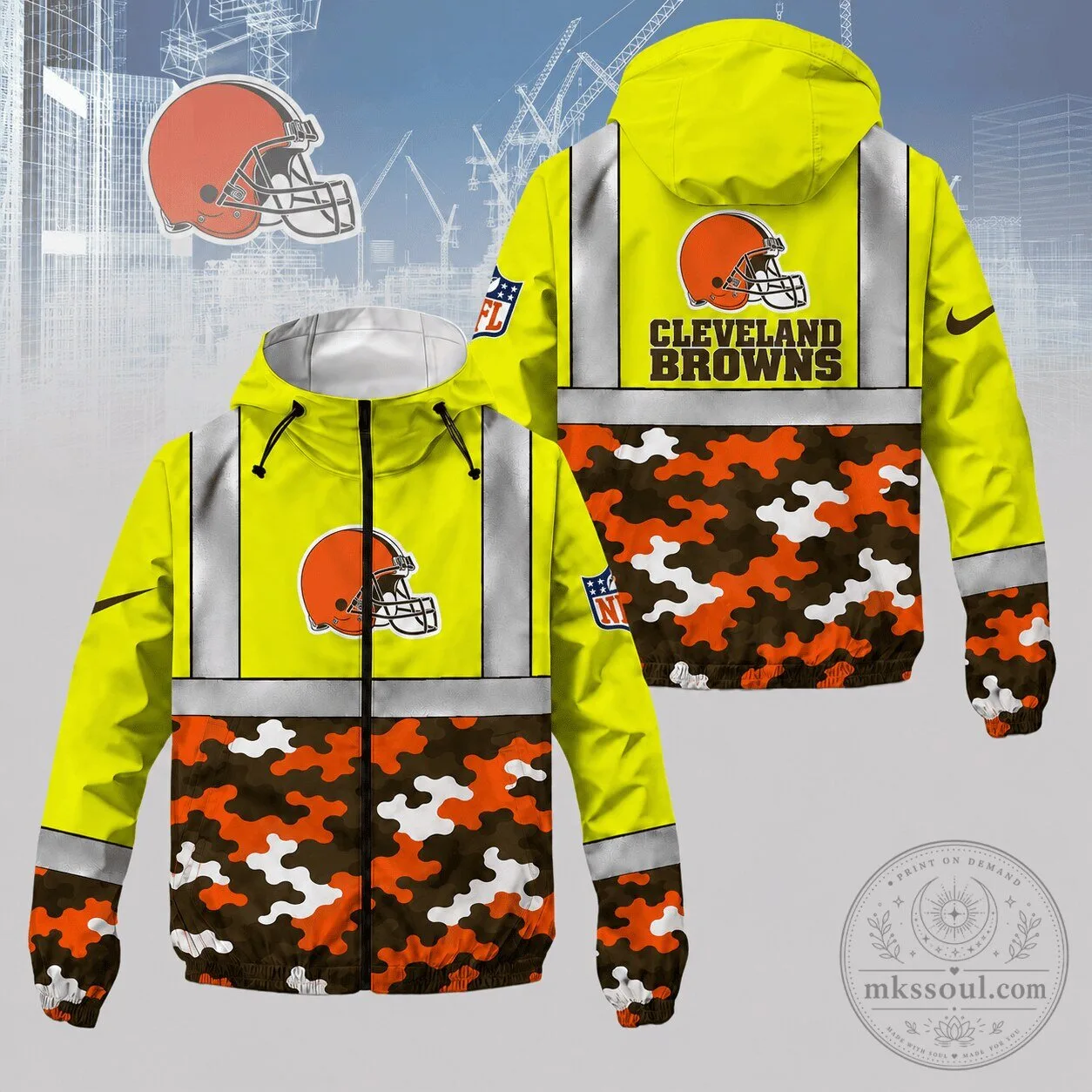 Cleveland Browns NFL Football Team High Visibility Reflective Camouflage Jacket