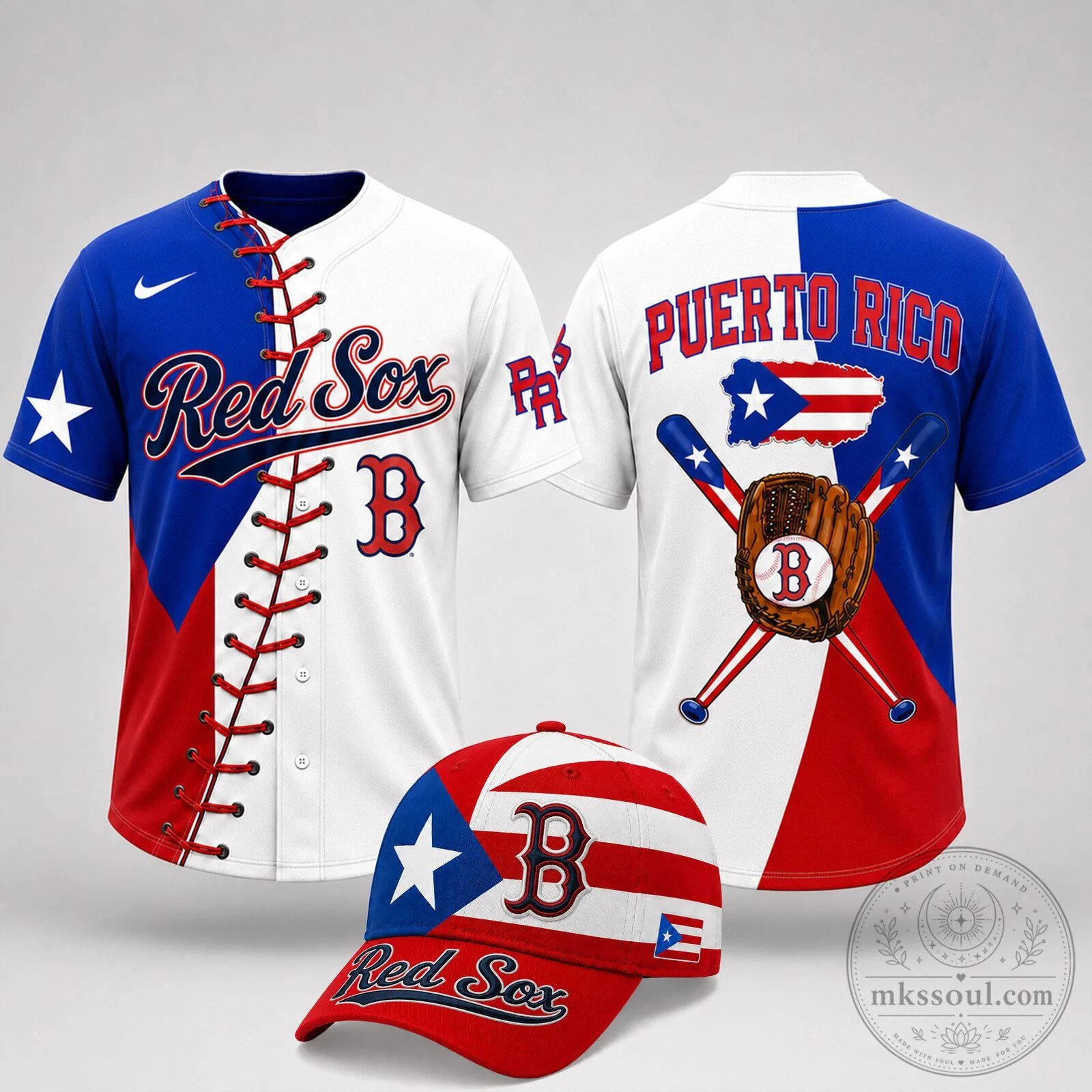 Boston Red Sox Baseball Puerto Rico Flag Baseball Jersey