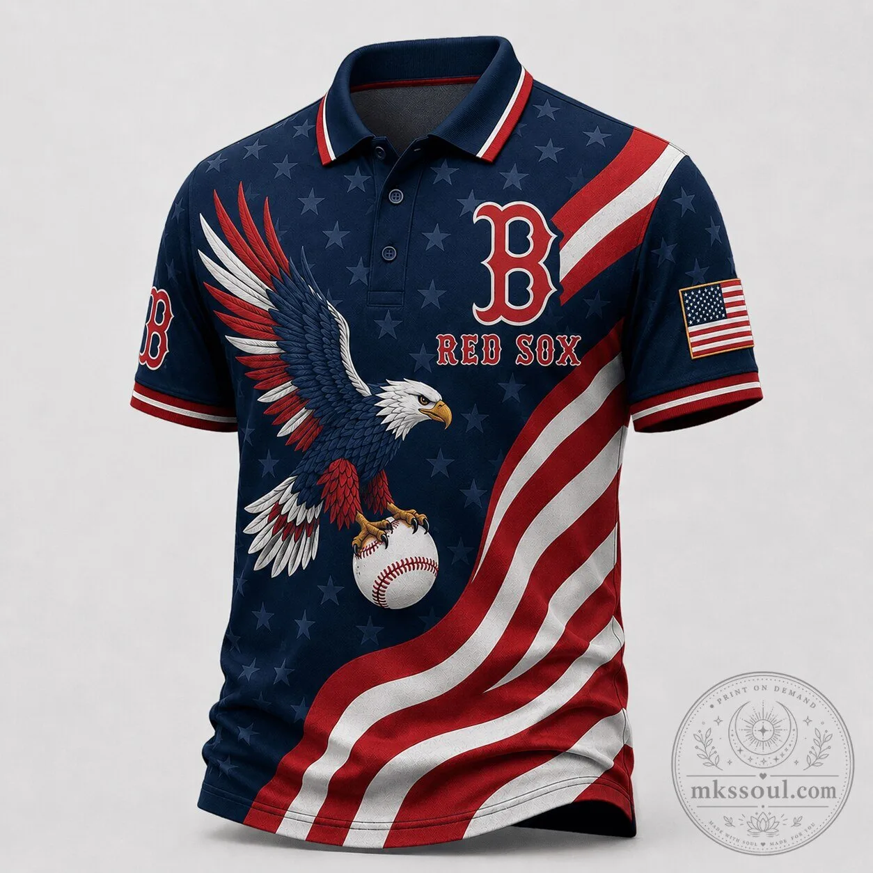 Patriotic Eagle Polo Shirt for Boston Red Sox Baseball Fans
