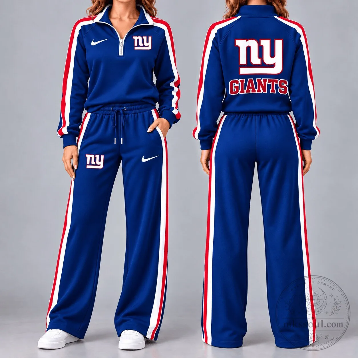 New York Giants NFL Game Day Classic Side Stripe Quarter-Zip and Pants Tracksuit