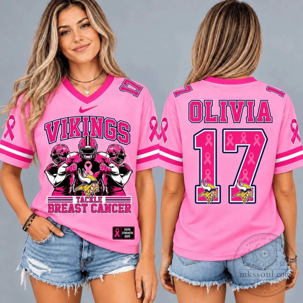 Minnesota Vikings NFL Pink Ribbon Breast Cancer Awareness Football Jersey