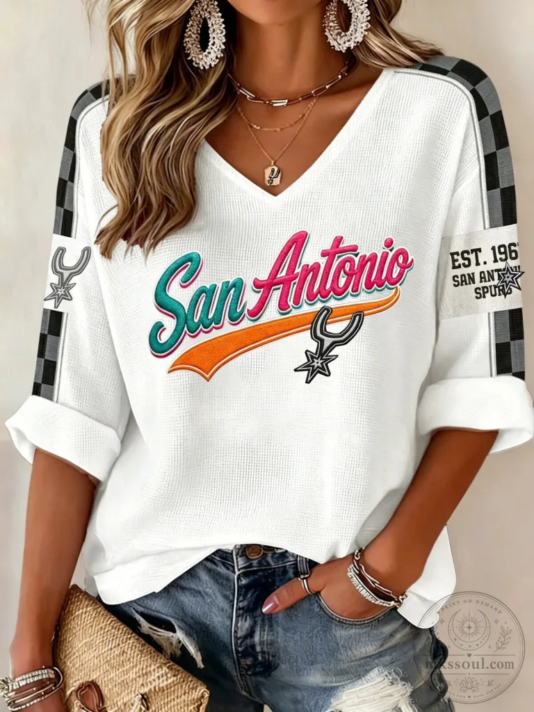 San Antonio Spurs Basketball Fan Shirt Women's V-Neck Short Sleeve Top