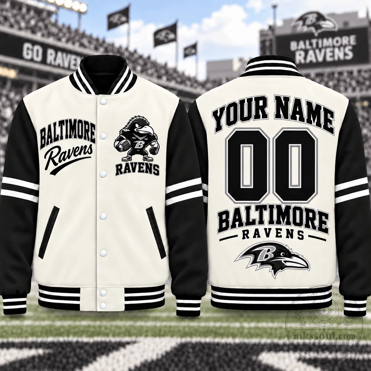 Baltimore Ravens Personalized Baseball Jacket with Custom Name and Number